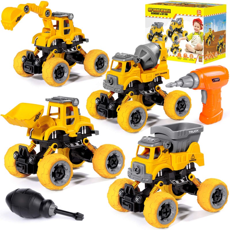 LUDILO 4PCS Take Apart Toys for 4 Year Old Boys Construction Toys with Electric Drill DIY Assembly Building Stem Toys Trucks Gifts for 3 4 5 6 7 8 Year Old Boys Girls Kids Learning Educational Toys - Image 1